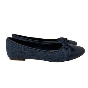 J. Crew Navy Blue & Tweed Ballet Flats With Bow Detail Size 9.5